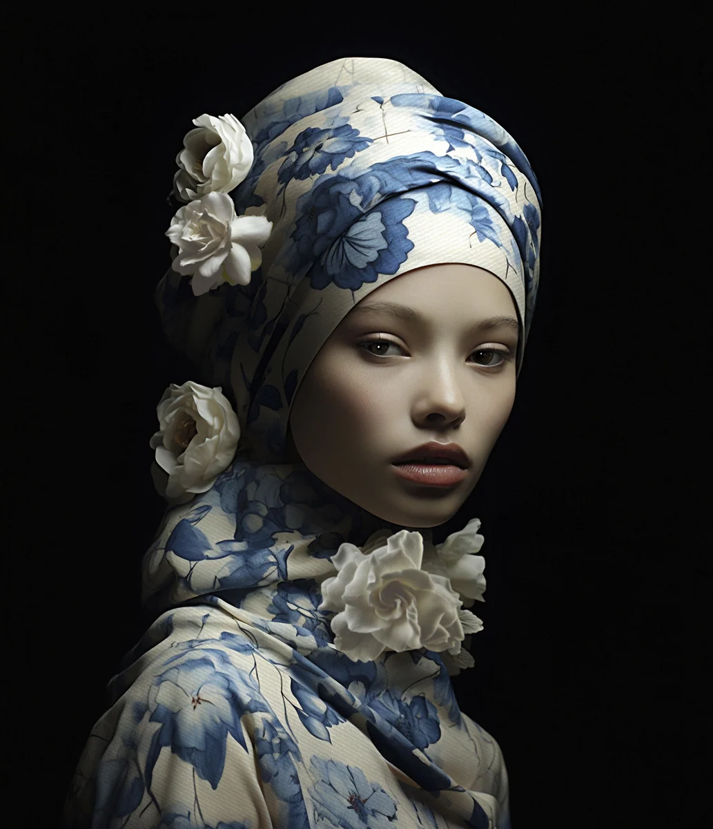 Blue and white headscarf