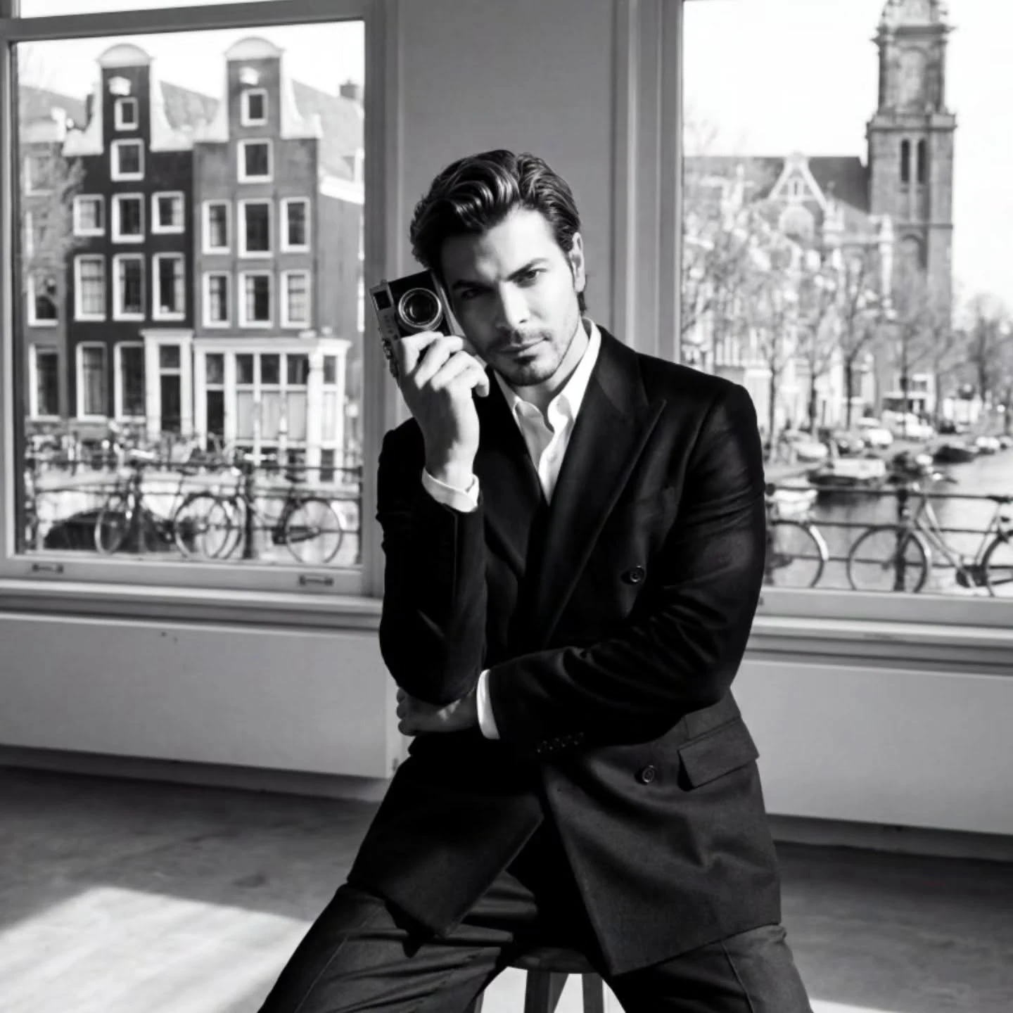 Noah Valentyn with his camera in Amsterdam